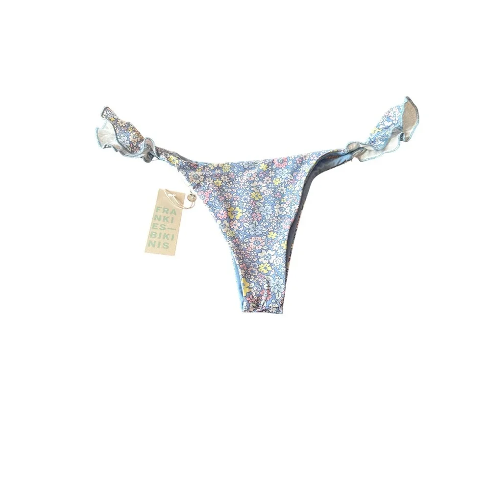 NWT Frankies Bikinis Springtime Floral Ruffle Bikini Bottom Blue XL‎ 11170NS
